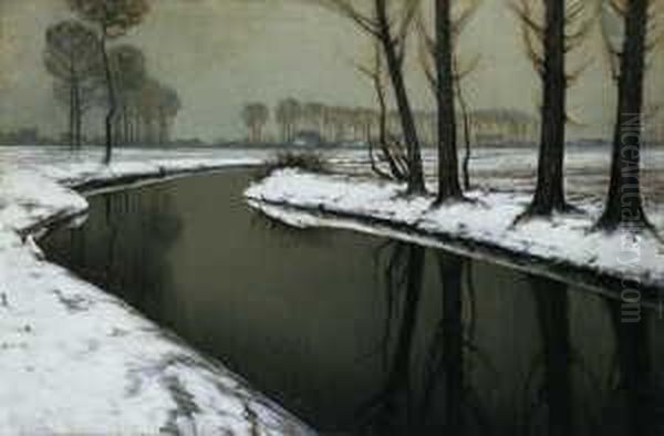 Winter Am Niederrhein. Ol Auf 
Leinwand. H 80; B 120 Cm. Provenienz: Privatsammlung, Wien. Oil Painting by Maximilian Clarenbach