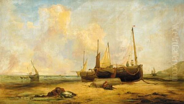 Mending The Nets Oil Painting by Edward William Cooke