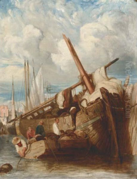 Unloading The Barge Oil Painting by John Sell Cotman