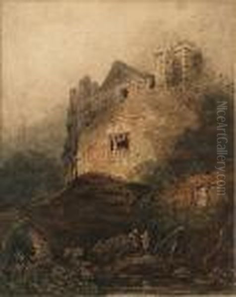 Chepstow Castle Oil Painting by John Sell Cotman