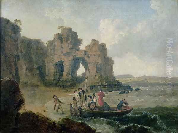 Castle Rock Flatholm Island Bristol Channel Oil Painting by Julius Caesar Ibbetson