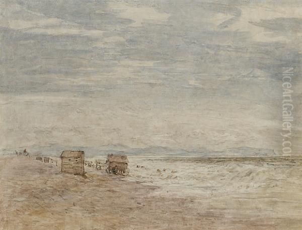 Bathing Huts At Rhyl Oil Painting by David I Cox