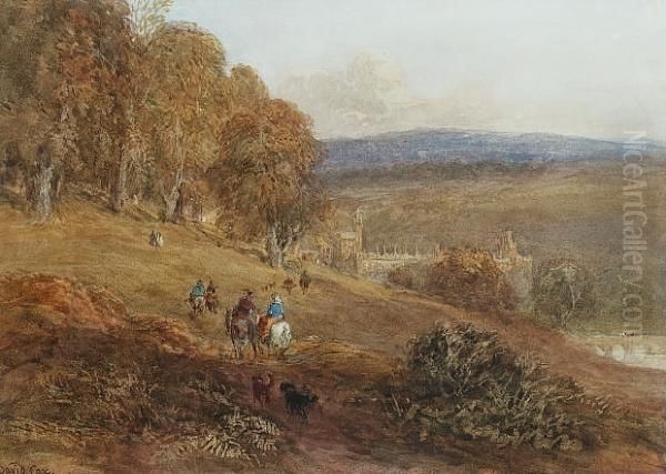 The Hawking Party Approaching Haddon Hall, Derbyshire Oil Painting by David I Cox