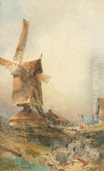 Windmill Oil Painting by David I Cox