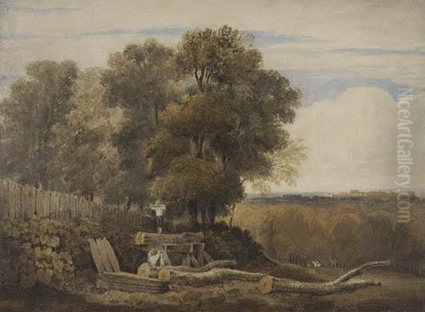 Woodcutters In Windsor Forest Oil Painting by David I Cox