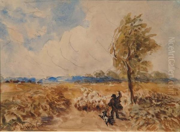 Landscape With Shepherd And Sheep Oil Painting by David I Cox