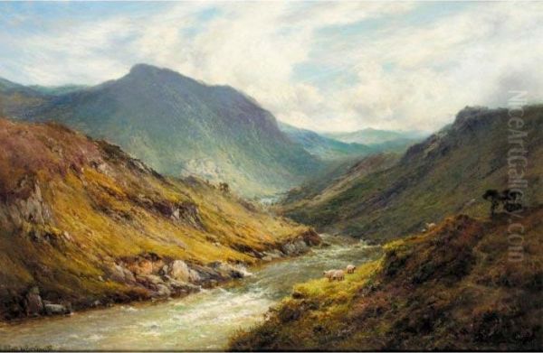 A Mountain Stream Near Inverness Oil Painting by Alfred de Breanski