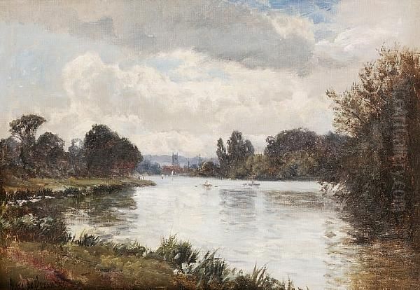 Henley On Thames; Marsh Meadows On The Thames Oil Painting by Alfred de Breanski