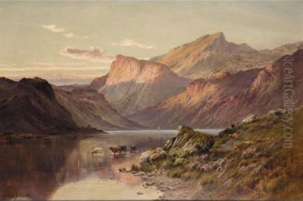 Loch Awe, The Sun Descends Oil Painting by Alfred de Breanski