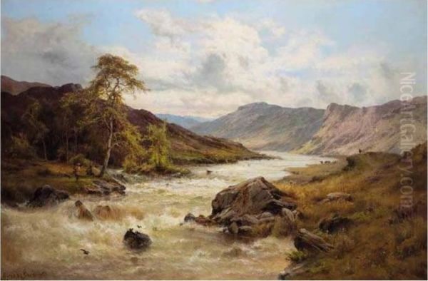 Fishing At Capel Curig, North Wales Oil Painting by Alfred de Breanski