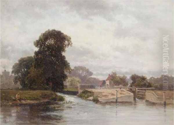 Old Windsor Lock Oil Painting by Alfred de Breanski