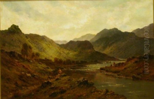 A Trout Stream In The Highlands Oil Painting by Alfred de Breanski