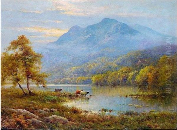 Dawn, Loch Achray Oil Painting by Alfred de Breanski