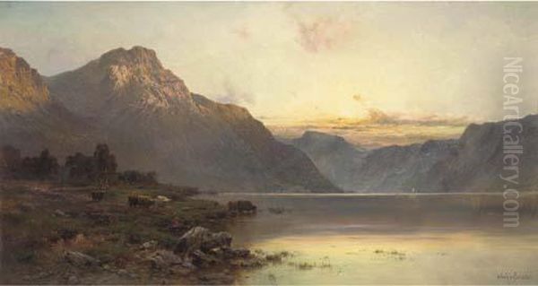 A July Evening, Loch Lomond Oil Painting by Alfred de Breanski