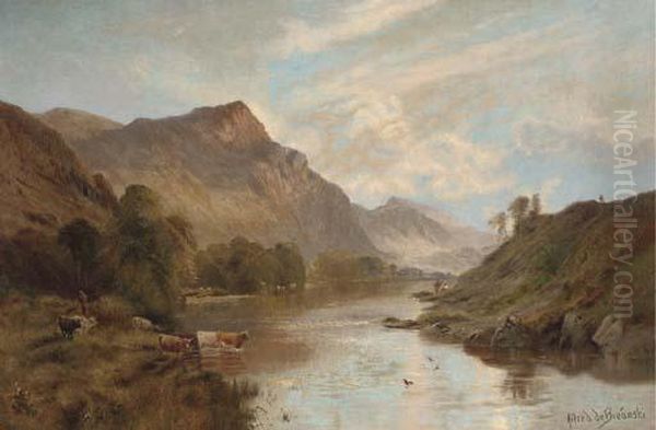 The Dee At Ballater, Early Morning Oil Painting by Alfred de Breanski