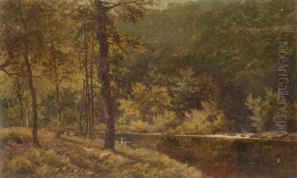 River Scene Oil Painting by Alfred de Breanski