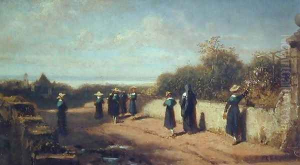 School Girls Going for a Walk Oil Painting by Carl Spitzweg