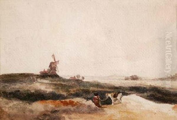 Moorland Scenewith Windmill Oil Painting by Peter de Wint