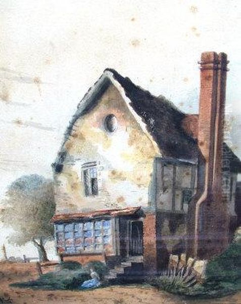 Figure On The Steps Of A Cottage; Watercolour, Bears Signature, 20.8x17.8cm Oil Painting by Peter de Wint