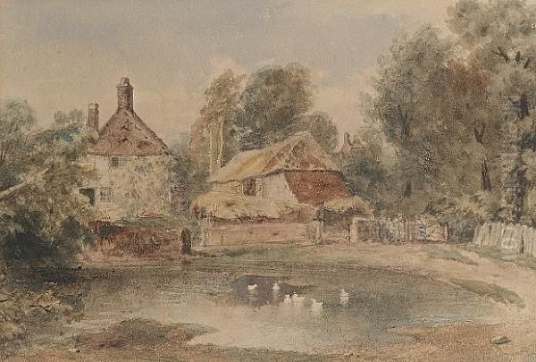 A Farmstead With Ducks On A Pond Oil Painting by Peter de Wint