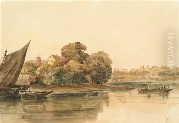 Landscape, River And Boats Oil Painting by Peter de Wint