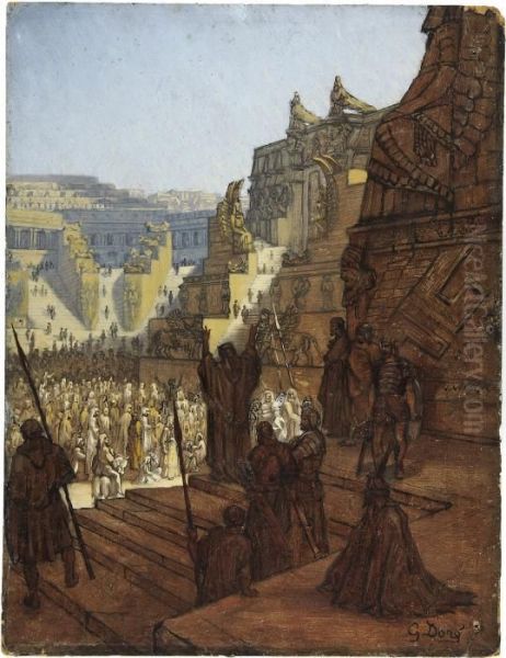 Artaxerxes Granting Liberty To The Jews Oil Painting by Gustave Dore