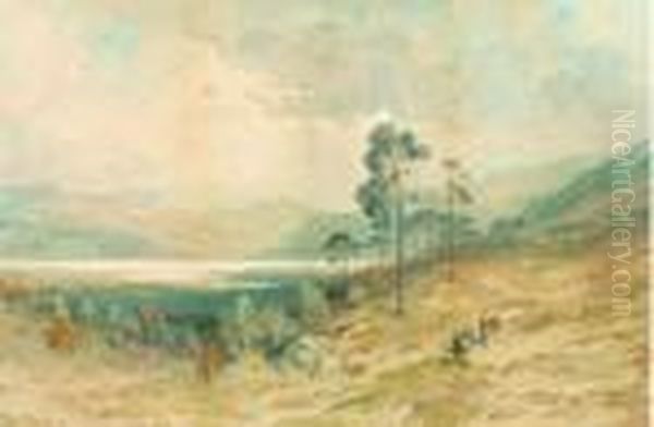 Paysage Au Lac Et Au Cavalier Oil Painting by Gustave Dore