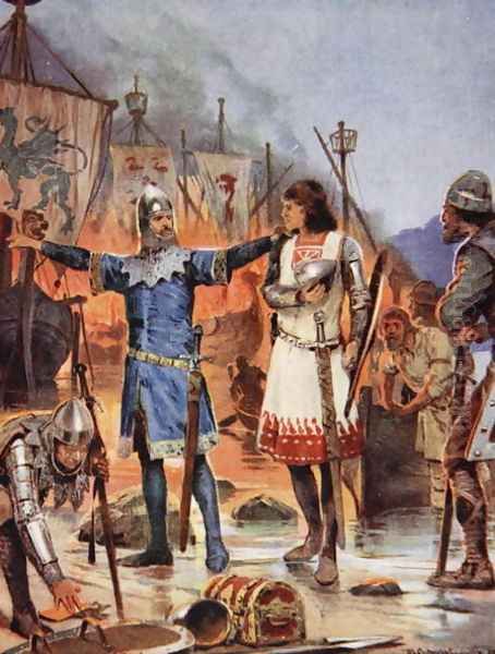 FitzStephen burns his Boats, 1169, illustration from The History of the Nation Oil Painting by Richard Caton Woodville