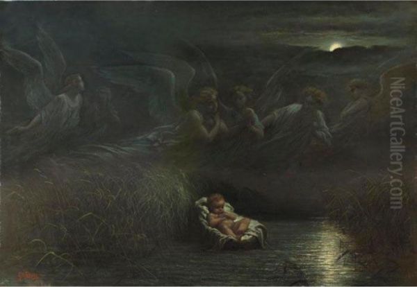 Moise Dans Les Joncs Oil Painting by Gustave Dore