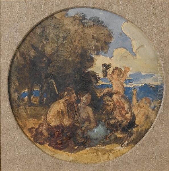 Classical Group With Satyrs Around Fire Oil Painting by William Etty