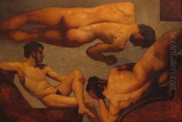 Studies Of Three Male Nudes Oil Painting by William Etty