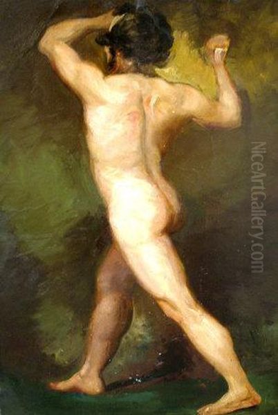 Study Of A Male Nude Standing Full Length Oil Painting by William Etty