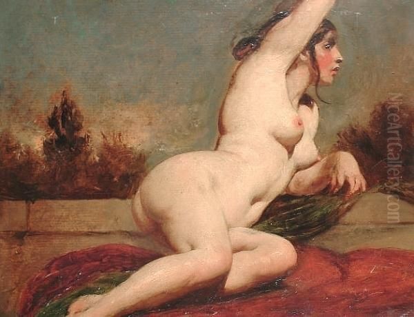 Reclining Female Nude With Landscape Beyond Oil Painting by William Etty