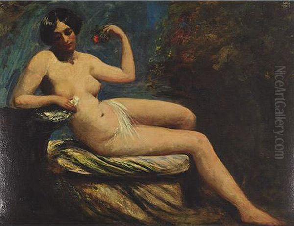 Female Nude With A Rose Oil Painting by William Etty