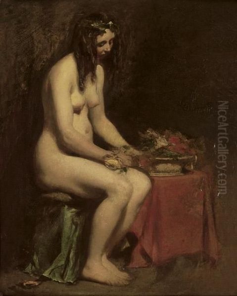 A Seated Female Nude Oil Painting by William Etty