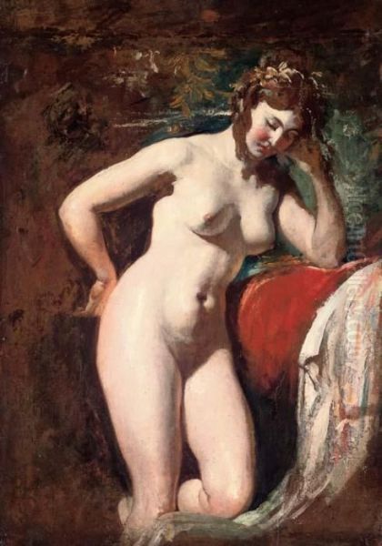 Study Of A Female Nude - Contemplation Oil Painting by William Etty