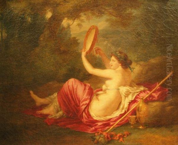 Maenad Playing A Tambourine Oil Painting by William Etty