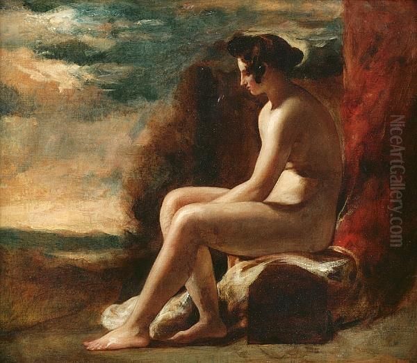 Seated Nude In A Landscape Oil Painting by William Etty