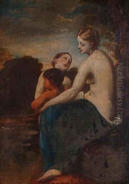 Mother And Children In A Landscape. Oil Painting by William Etty