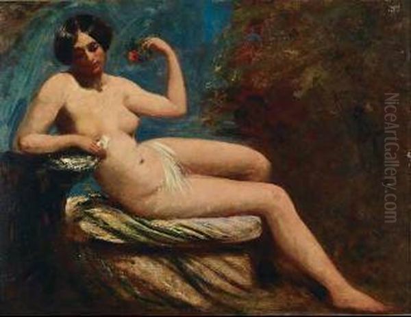 Female Nude Seated In A Landscape Oil Painting by William Etty