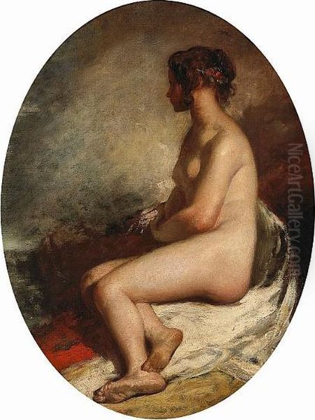 A Study Of A Seated Female Nude Oil Painting by William Etty