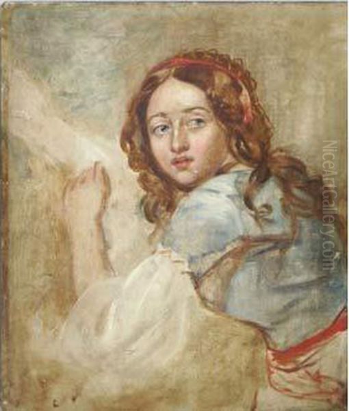 Etude De Jeune Femme A La Robe Bleue Oil Painting by William Etty