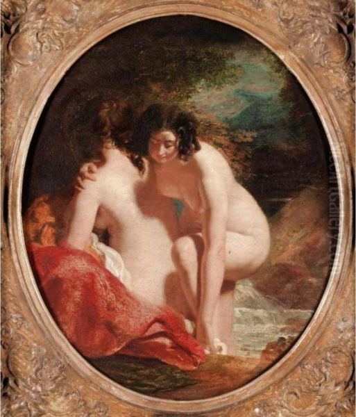 Two Girls Bathing Oil Painting by William Etty