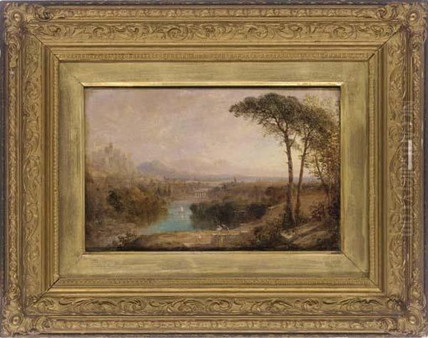 Figures In A Classical Landscape Oil Painting by Anthony Vandyke Copley Fielding