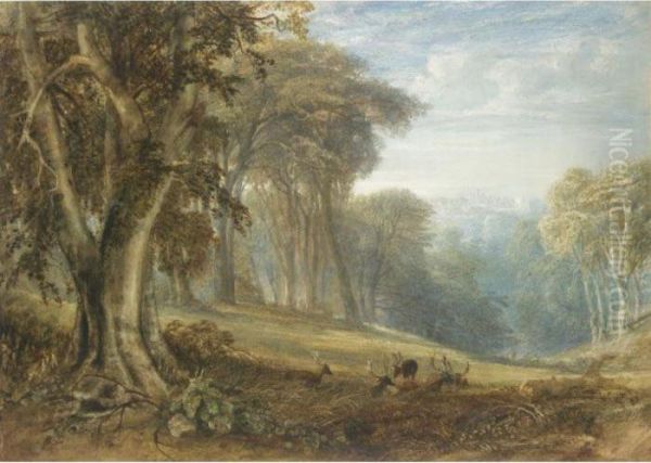 View Of Arundel Castle From Arundel Park, West Sussex Oil Painting by Anthony Vandyke Copley Fielding