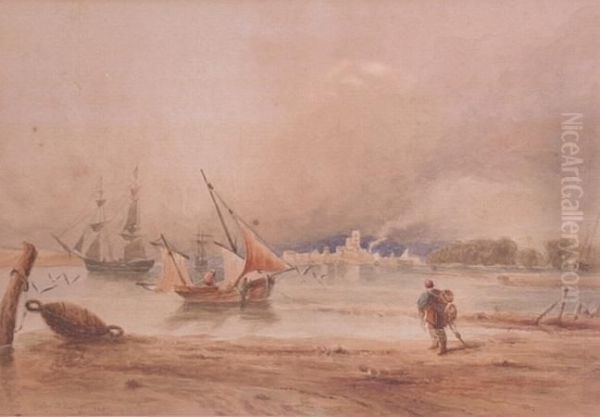 Estuary Scene With Figures Oil Painting by Anthony Vandyke Copley Fielding