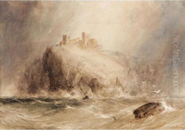 A Stormy Seascape With A Castle Beyond Oil Painting by Anthony Vandyke Copley Fielding