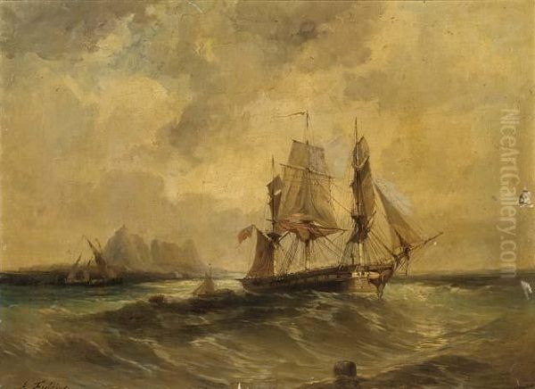 Sailing Vessels Off The Shore; Shipping Of The Coast Oil Painting by Anthony Vandyke Copley Fielding