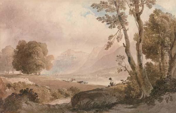 Cattle Watering In The Lake District Oil Painting by Anthony Vandyke Copley Fielding