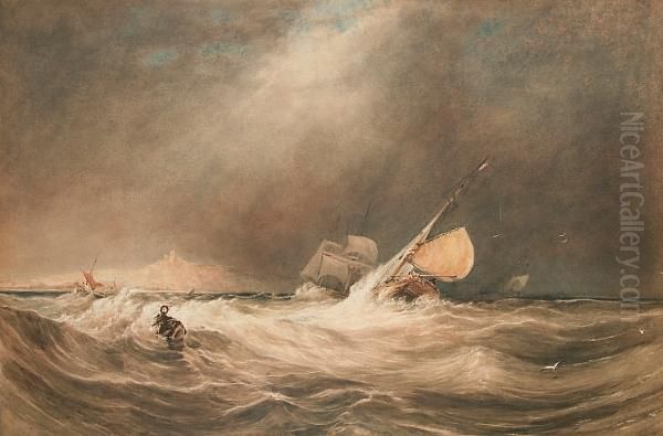 A Storm Off Whitby Oil Painting by Anthony Vandyke Copley Fielding